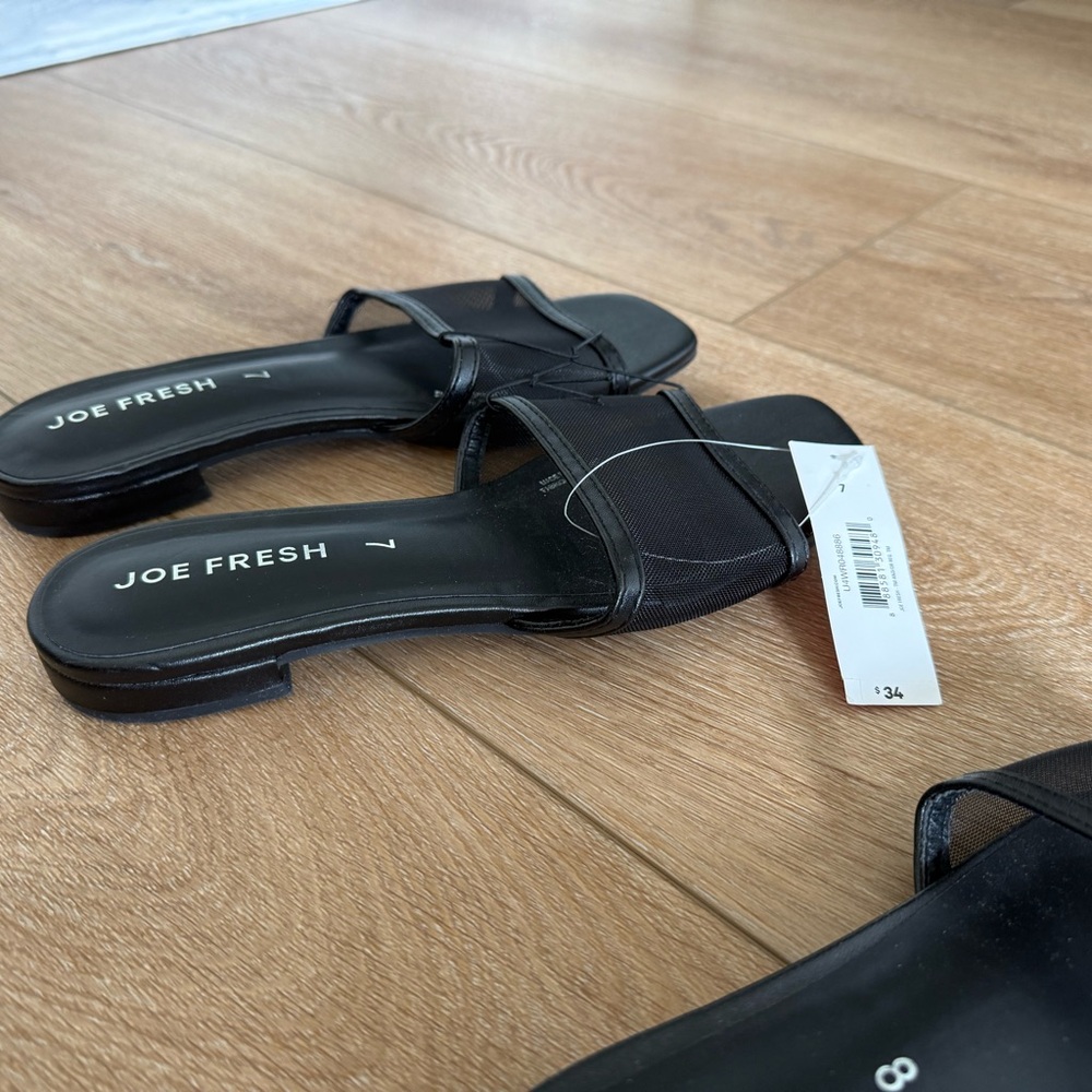 Joe Fresh Black Square-Toe Slide Mules